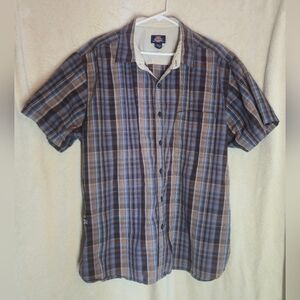 Dickies Short Sleeve Button Down Shirt Size 2XL Brown Plaid